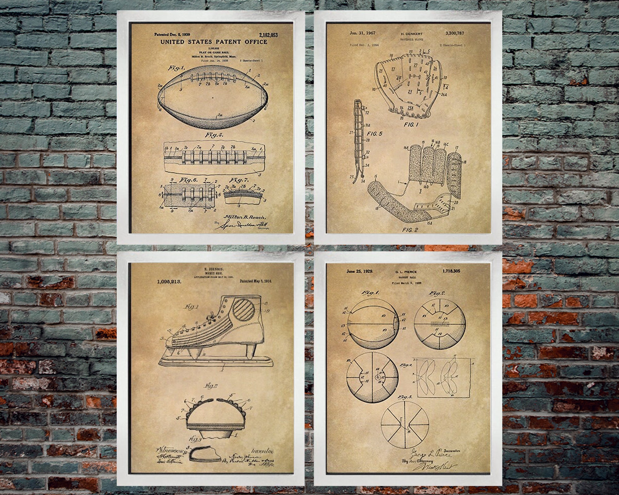 sports-patent-prints-set-of-4-football-baseball-basketball-hockey