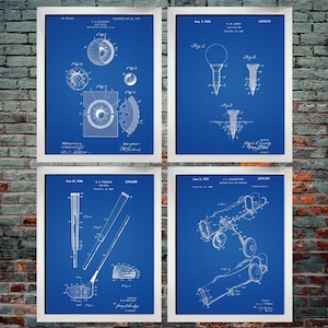Golf Patent blueprint set of 4, Golf gifts, Golf ball, Golf tee, Golf Decor, Sports Decor (INSTANT DOWNLOAD)