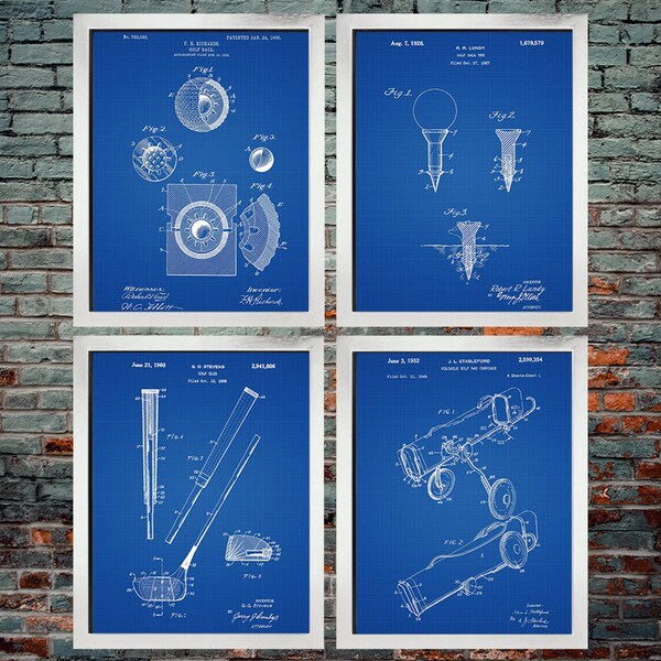 Golf Patent blueprint set of 4, Golf gifts, Golf ball, Golf tee, Golf Decor, Sports Decor (INSTANT DOWNLOAD)