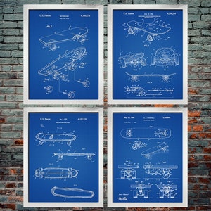 Skateboard Patent Print set of 4 / Skateboard decor / Skateboarding / Skateboard Design / Skateboarder / 4 set prints (INSTANT DOWNLOAD)