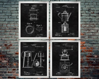 Coffee Making Patent Print Set Of 4 / Coffee Making / Coffee Patent / Coffee Art Print / Coffee Lover / Four Set (INSTANT DOWNLOAD)
