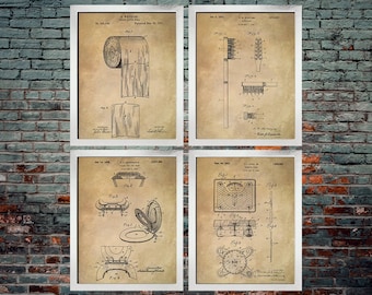 Bathroom Decor Art Patent Poster Set of 4 / Bathroom Wall Decor / Toilet Seat / Toilet Art / Bathroom Decor (DOWNLOAD)