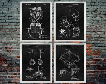 Boxing Blackboard (set of 4) Patent Poster - Boxing Wall Art / Boxer / Boxing Glove / Boxing Ring / Fighting / MMA / Sparring (DOWNLOAD)