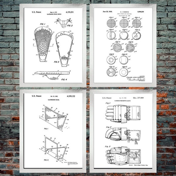 Lacrosse Patent Print, Lacrosse Gifts, Lacrosse, Lacrosse Field, Lacrosse Decor, Sports Decor Poster Set of 4 (DOWNLOAD)