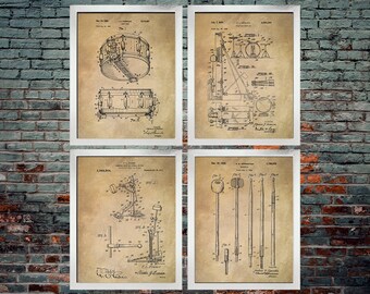Drum Patent Poster (set of 4) Drum Art / Drum Poster / Drum Patent / Drum Wall Art / Drums Poster / Snare Drum Patent (DOWNLOAD)