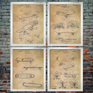 Skateboard Patent Print set of 4 / Skateboard decor / Skateboarding / Skateboard Design / Skateboarder / 4 set prints (INSTANT DOWNLOAD)