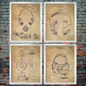 Headphone Patent Print (Set of 4) / Headphones / Audio / Music Design / Set of Four Prints (INSTANT DOWNLOAD)