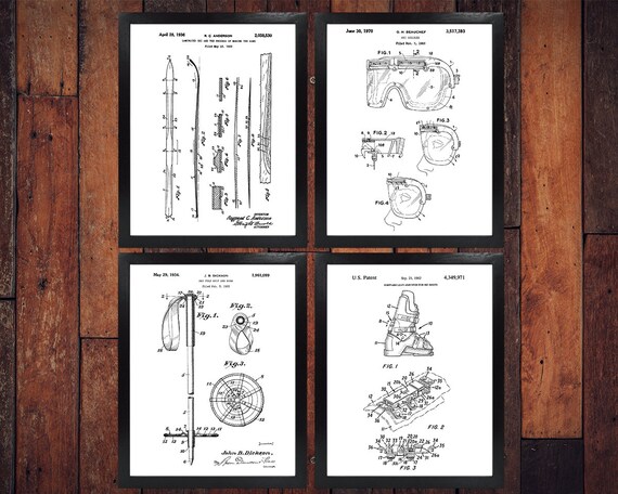 Ski Patent Print set of 4 / Ski Pole / Ski Sport / Skiing / | Etsy