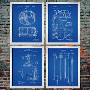 Drum Blueprint Poster (set of 4) Drum Art / Drum Poster / Drum Patent / Drum Wall Art / Drums Poster / Snare Drum Patent (DOWNLOAD)