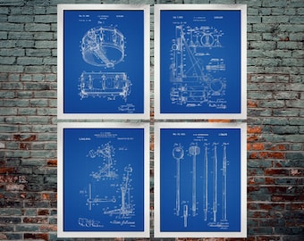 Drum Blueprint Poster (set of 4) Drum Art / Drum Poster / Drum Patent / Drum Wall Art / Drums Poster / Snare Drum Patent (DOWNLOAD)