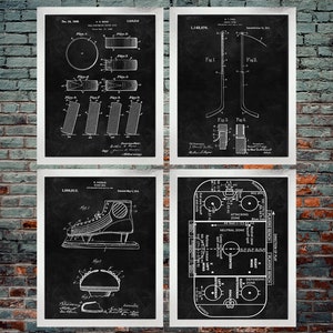 Hockey Patent Blackboard Wall Art Poster Set of 4 - Hockey Gift - Hockey Art - Sports Decor - NHL Hockey Poster Set of 4 (DOWNLOAD)