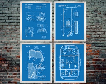 Hockey Patent Blueprint Wall Art Poster Set of 4 - Hockey Gift - Hockey Art - Sports Decor - Hockey Poster Set of 4 (DOWNLOAD)