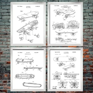 Skateboard Patent Print set of 4 / Skateboard decor / Skateboarding / Skateboard Design / Skateboarder / 4 set prints (INSTANT DOWNLOAD)