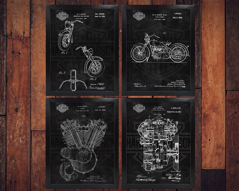 Original Vintage Harley Davidson Patent Art Prints Set of 4 - Etsy