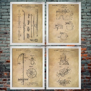 Ski Patent Print set of 4 / Ski Pole / Ski Sport / Skiing / Ski Design / Ski Decor / Four set prints (INSTANT DOWNLOAD)