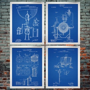 Beer Brewing Patent Blueprint Set of 4 / Brewery Patent Poster / Vintage Brewing Patent / Brewing Inventions / Beer Brewing Poster(DOWNLOAD)