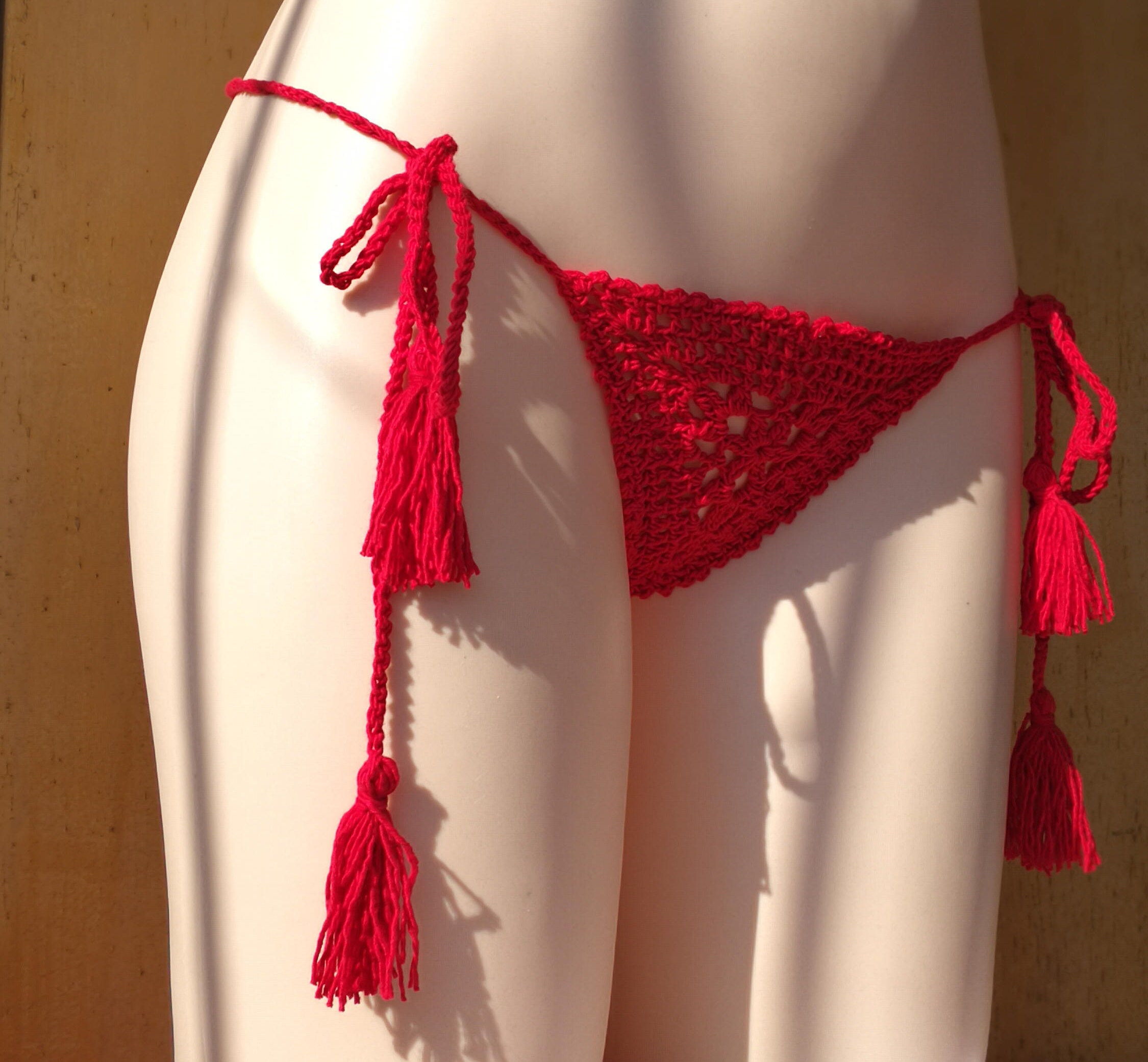 Hand Crochet Bikini Pants Swimwear G String Thong Cotton Made to Order