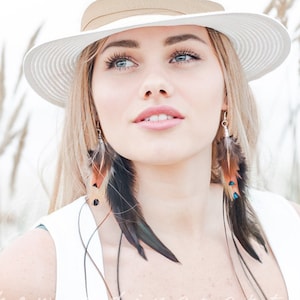 Long feather earrings, Grizzly Feather Earrings, Hippie earrings, Bohemian earrings, Long Feather Earrings, Boho Earrings, Black earrings