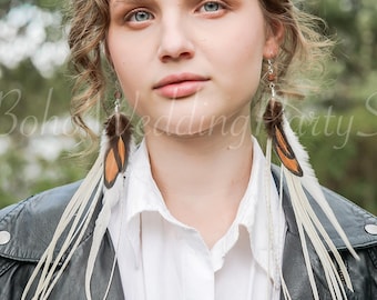 Feather earrings, Hippie earrings, Bohemian earrings, Long Feather Earrings, Feather jewelry, Boho Earrings, Festival jewelry, Long earrings
