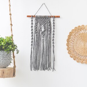 Macrame wall hanging, Grey Macrame, Bohemian home decor, Macrame room decor, Boho dreamcatcher, Bohemian bedroom, Macrame with crystal
