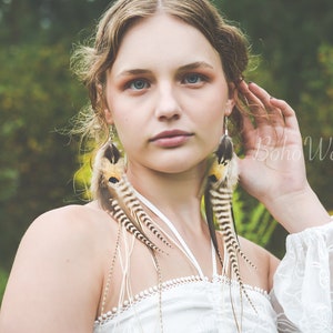 Feather earrings, Boho Feather Earrings, Hippie earrings, Bohemian earrings, Long Feather Earrings, Boho Earrings, Extra long earrings