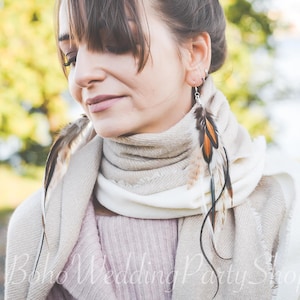 Feather earrings, Hippie earrings, Bohemian earrings, Long Feather Earrings, Feather jewelry, Boho Earrings, Boho festival jewelry