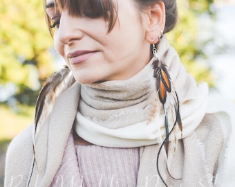 Feather earrings, Hippie earrings, Bohemian earrings, Long Feather Earrings, Feather jewelry, Boho Earrings, Boho festival jewelry
