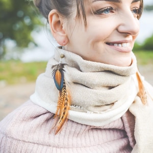Feather earrings, Small Feather Earrings, Hippie earrings, Bohemian earrings, Long Feather Earrings, Boho Earrings, Brown feather earrings