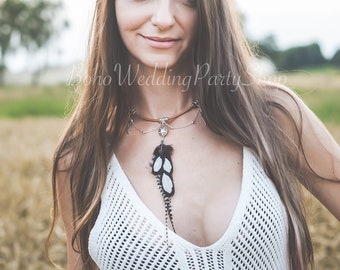 Collar de plumas, colgante de plumas, dije de plumas, collar con colgante de plumas, collar de plumas naturales, collar bohemio, collar hecho a mano