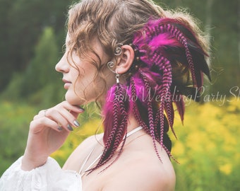 Purple Father ear cuff, Feather Ear Wrap, Ear Cuff with Feathers, Feather Ear Cuff, Natural Feather Earring, Ear Wrap Cuff, Boho ear cuff