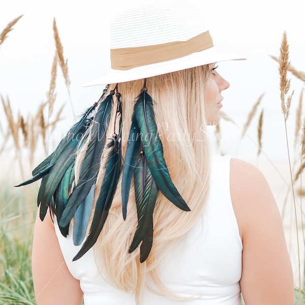 Black Feathers headpiece,Feather veil, Boho Hairpiece, Bohemian veil, Bridal accessory, Headband, Black Feathers veil, Bohemian headpiece