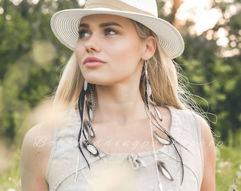 Long feather earrings, Grizzly Feather Earrings, Hippie earrings, Bohemian earrings, Long Feather Earrings, Boho Earrings, Black earrings