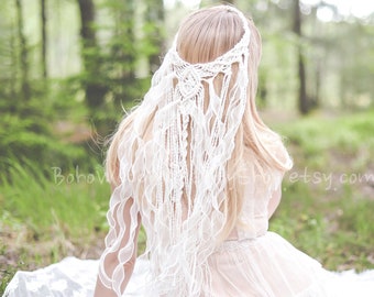 Velo in macramè, velo da sposa in macramè, velo boho, accessorio per capelli in macramè, velo boho, accessorio da sposa boho, fascia per capelli in macramè, velo unico