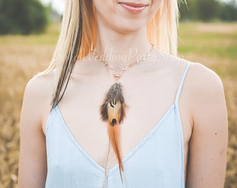 Collar de plumas, colgante de plumas, dije de plumas, collar con colgante de plumas, collar de plumas naturales, collar bohemio, collar hecho a mano
