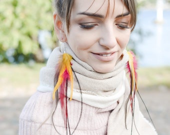 Feather earrings, Hippie earrings, Bohemian earrings, Long Feather Earrings, Feather jewelry, Boho Earrings, Boho festival jewelry
