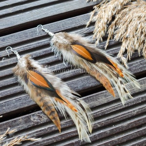 Feather earrings, Small Feather Earrings, Hippie earrings, Bohemian earrings, Long Feather Earrings, Boho Earrings, Brown feather earrings