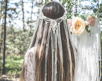 Macrame veil, Macrame wedding veil, Boho veil, Macrame Hairpiece, Bohemian veil, Bridal shower accessory, Macrame Headband, Hair accessories