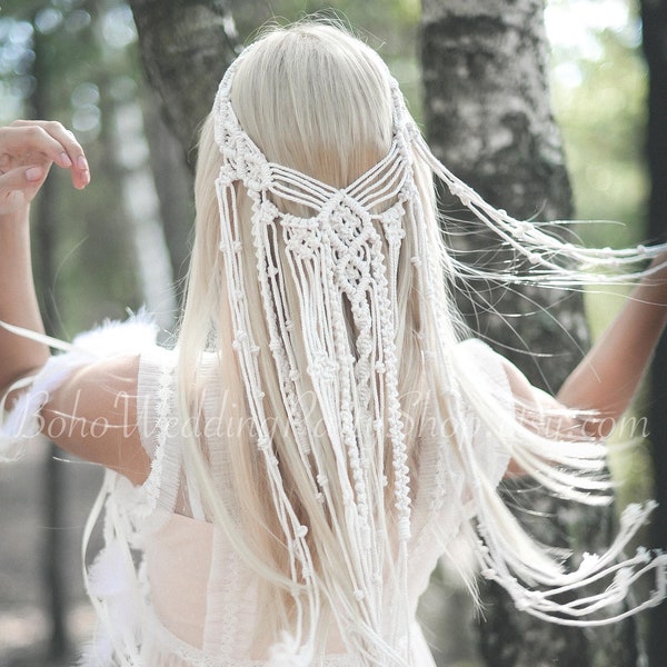 Macrame veil, Macrame wedding veil, Boho veil, Macrame Hairpiece, Bohemian veil, Bridal shower accessory, Macrame Headband, Unique Veil