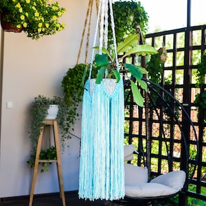 Ombre Macrame plant hanger, Plant pot holder, Indoor plant hanger, Macrame room decor, Fringe Plant Hanger, Plant holder, Blue macrame