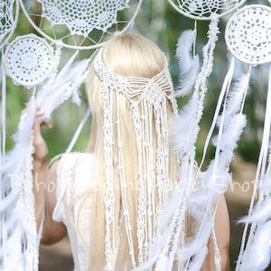 Voile de macramé, voile de mariage en macramé, voile Boho, postiche en macramé, voile Boho, accessoire de douche nuptiale, bandeau en macramé, voile unique