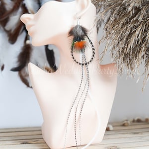 Long feather earrings, Grizzly Feather Earrings, Hippie earrings, Bohemian earrings, Long Earrings, Boho Earrings, Rainbow earrings