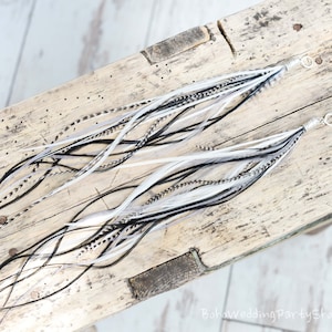 Extra Long feather earrings, Grizzly Striped Feather Earrings, Hippie earrings, Bohemian earrings, Long Feather Earrings, Boho Earrings