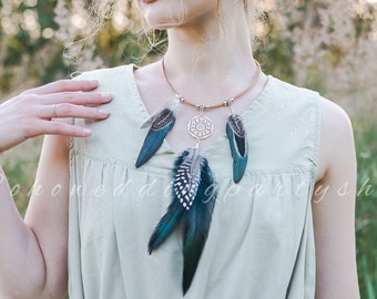 Collar de plumas, Colgante de plumas, Encanto de plumas, Collar colgante de plumas, Collar de plumas naturales, Collar boho, Collar hecho a mano