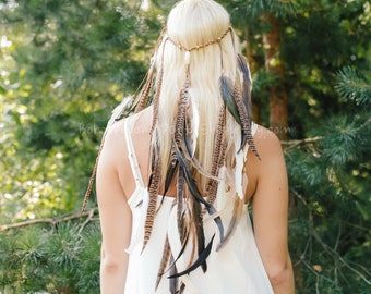 Boho Feder Kopfschmuck, Feder Boho Kopfschmuck, Boho Schleier, Federn Haarteil, Boho Schleier, Feder Stirnband, Federn Schleier Festival Haar