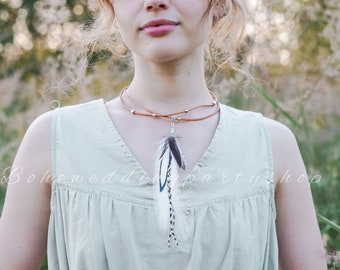 Collar de plumas, colgante de plumas, dije de plumas, collar con colgante de plumas, collar de plumas naturales, collar bohemio, collar hecho a mano