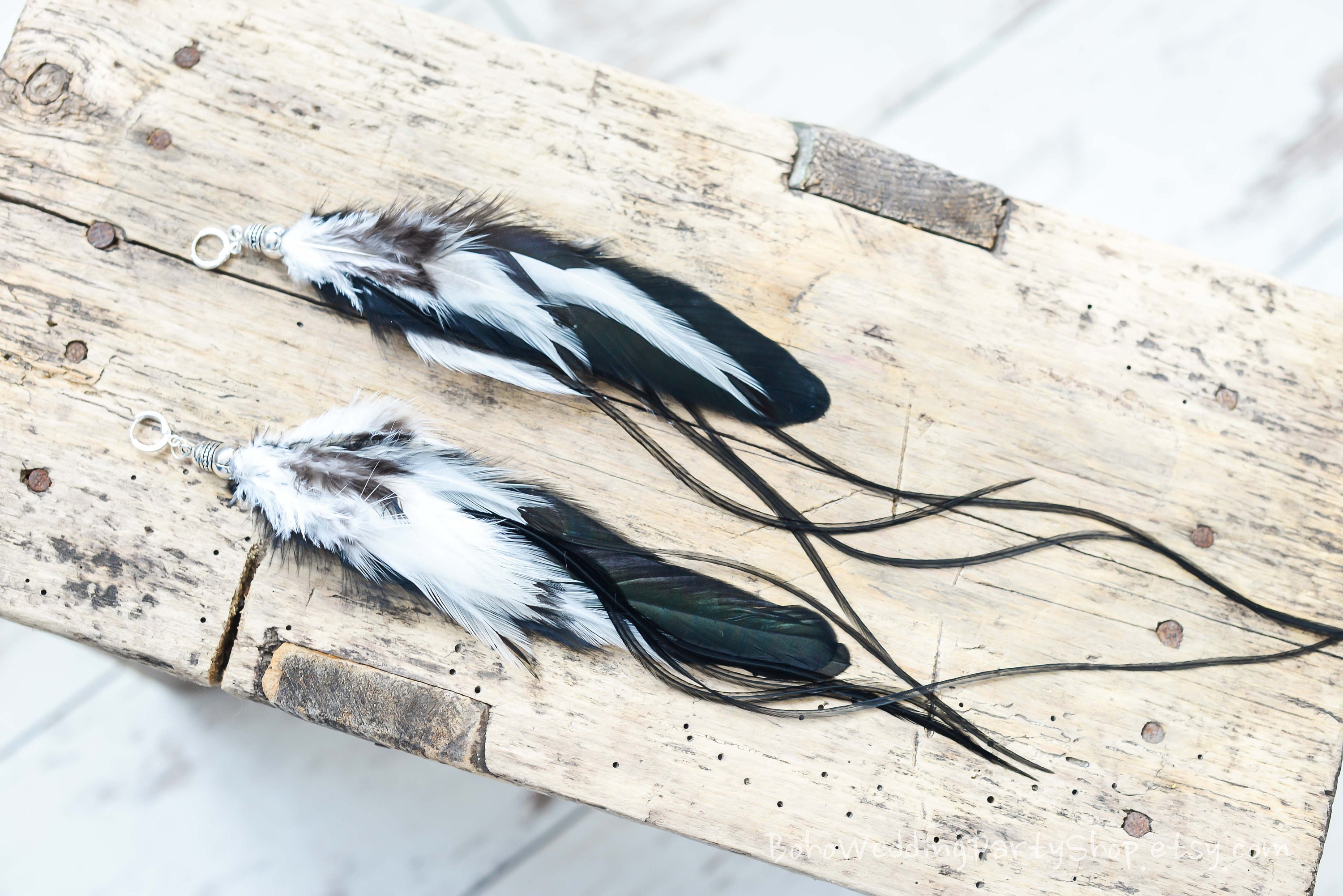 Pendientes largos hippie de plumas negras - Valentina Del Sur