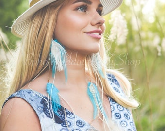 Long feather earrings, Hippie earrings, Bohemian earrings, Long Feather Earrings, Feather jewelry, Boho Earrings,Boho festival jewelry