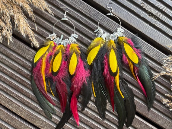 Long Feather Earrings, Hippie Earrings, Bohemian Earrings