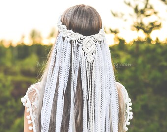 Velo in macramè, velo da sposa in macramè, velo boho, accessorio per capelli in macramè, velo boho, accessorio per addio al nubilato, fascia per capelli in macramè, velo unico