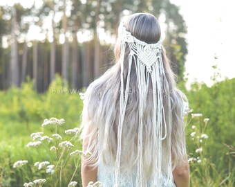 Velo in macramè, velo da sposa in macramè, velo boho, accessorio per capelli in macramè, velo boho, accessorio per addio al nubilato, fascia per capelli in macramè, velo unico